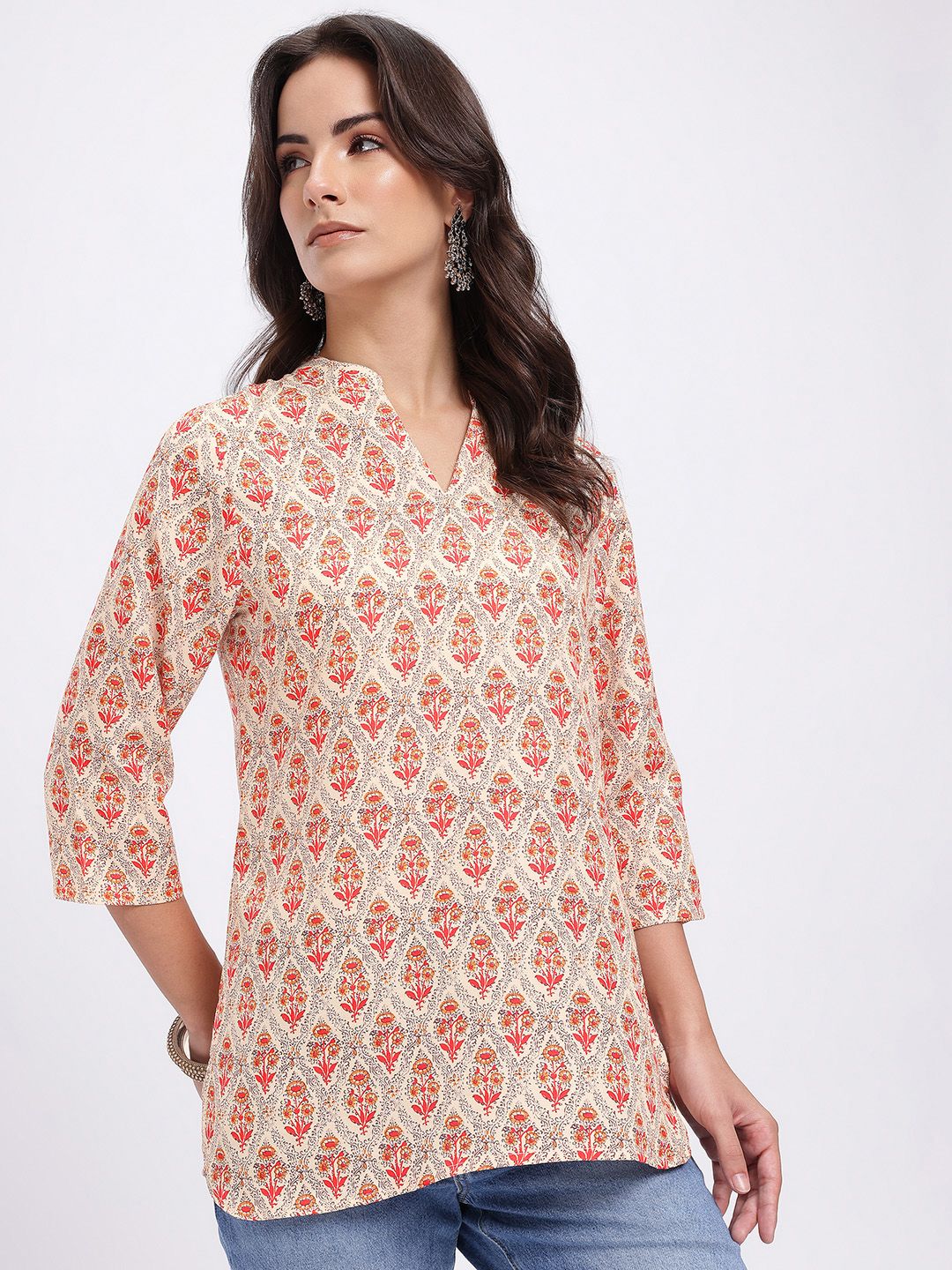 Anouk Rustic Ethnic Motifs Print Curved Hem Kurti