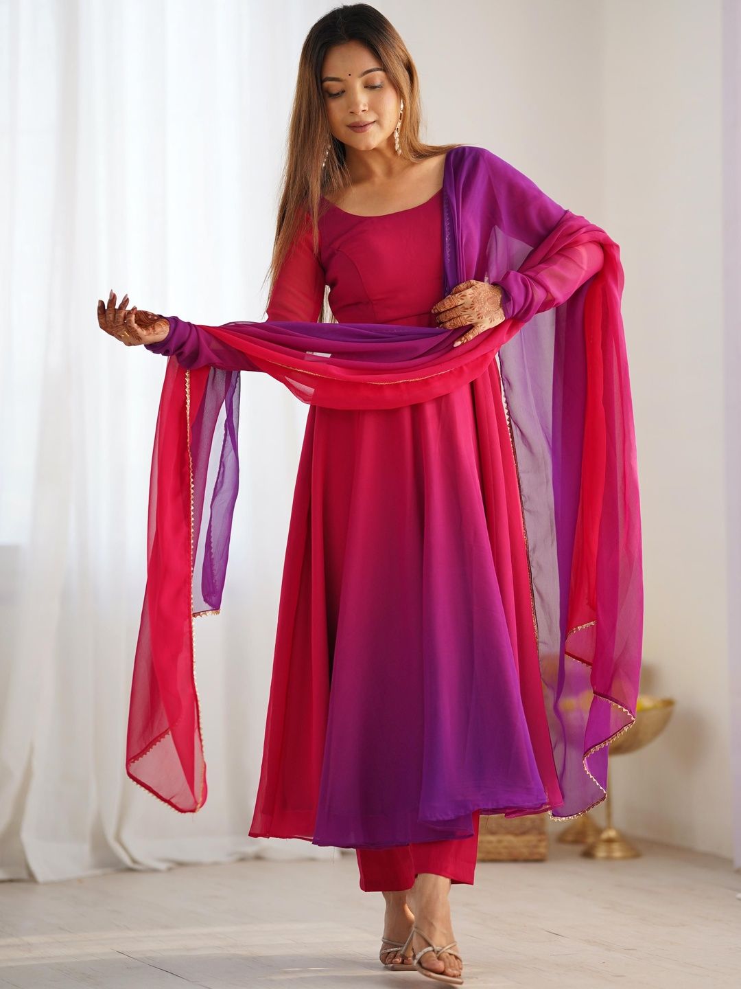 SAJAVAT ETHENIC WEAR SAJAVAT ETHENIC WEAR Women Ombre Dyed Empire Kurta and Trousers With Dupatta
