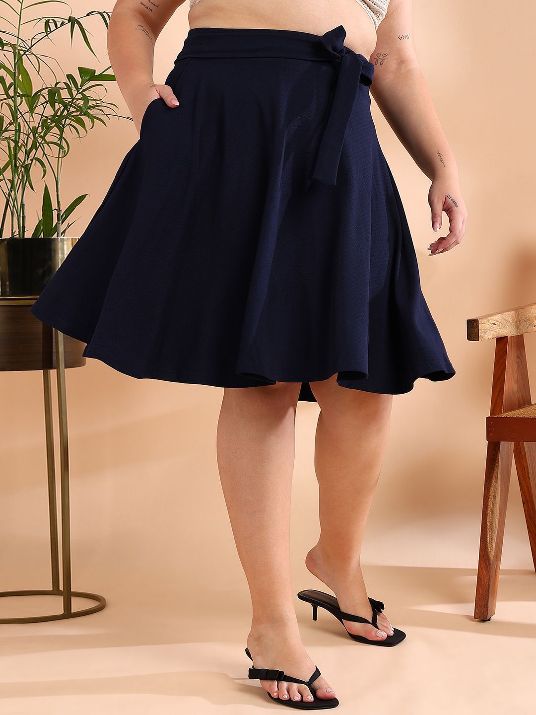 Buy BAESD Flared Midi Length Asymmetric Skirt With Belt - Skirts