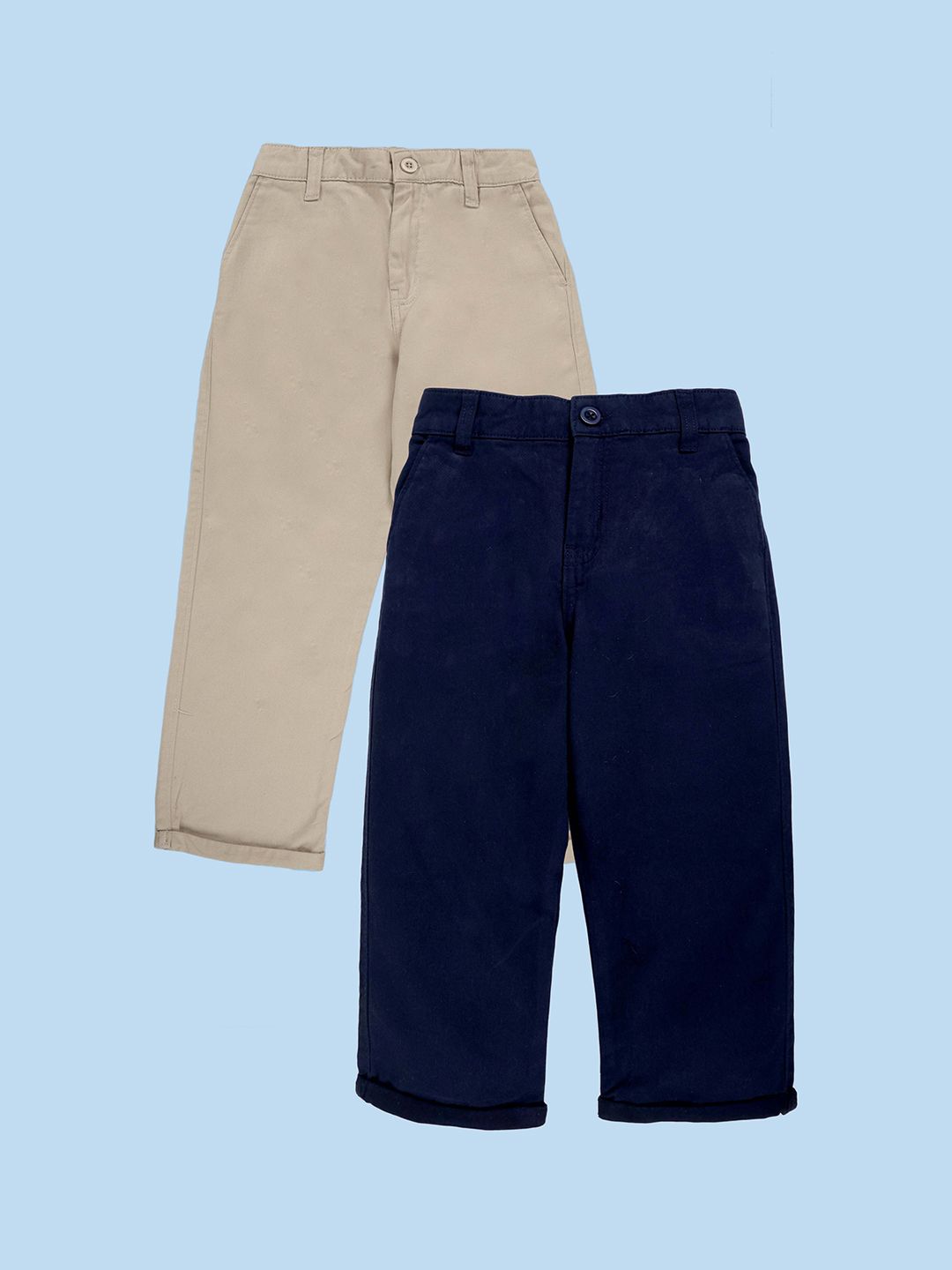 KiddoPanti Boys Pack Of 2 Straight Fit Wrinkle Free Chinos Trousers
