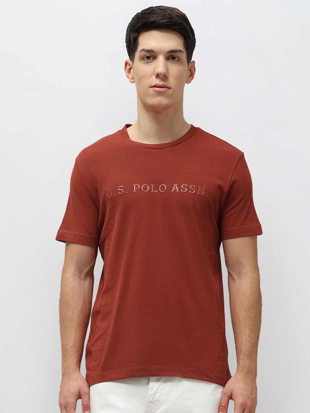 U.S. Polo Assn. Men Brand Logo Printed Round Neck Pure Cotton T-shirt