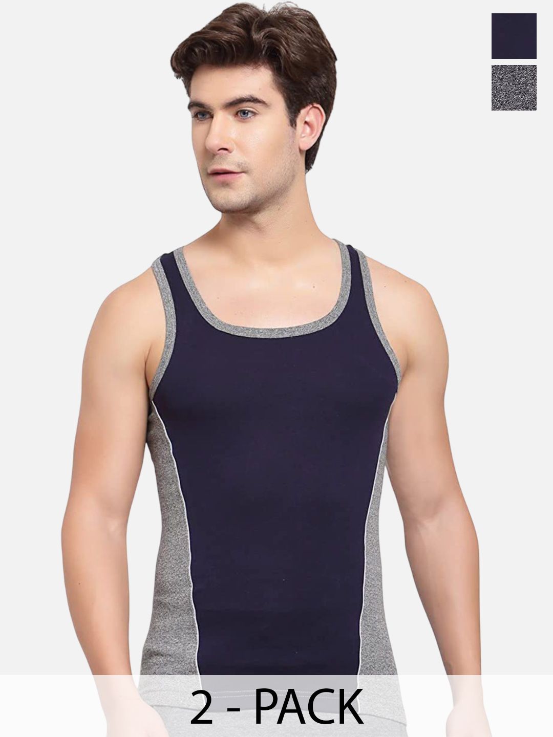 Sporto by Macho Pack Of 2 Self Design Square Neck Pure Cotton Gym Innervests