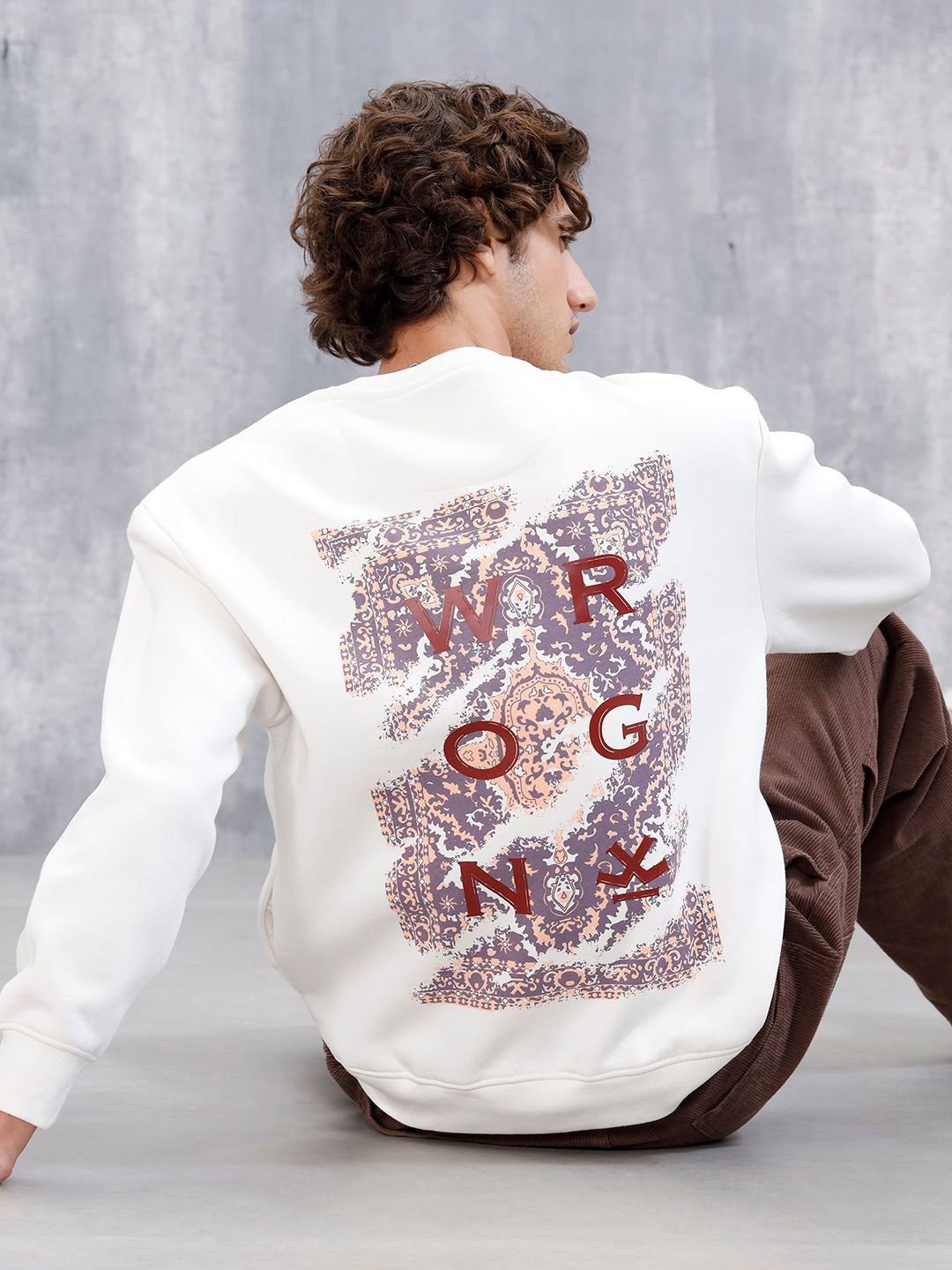 WROGN Men Geometric Printed Round Neck Pullover Sweatshirt