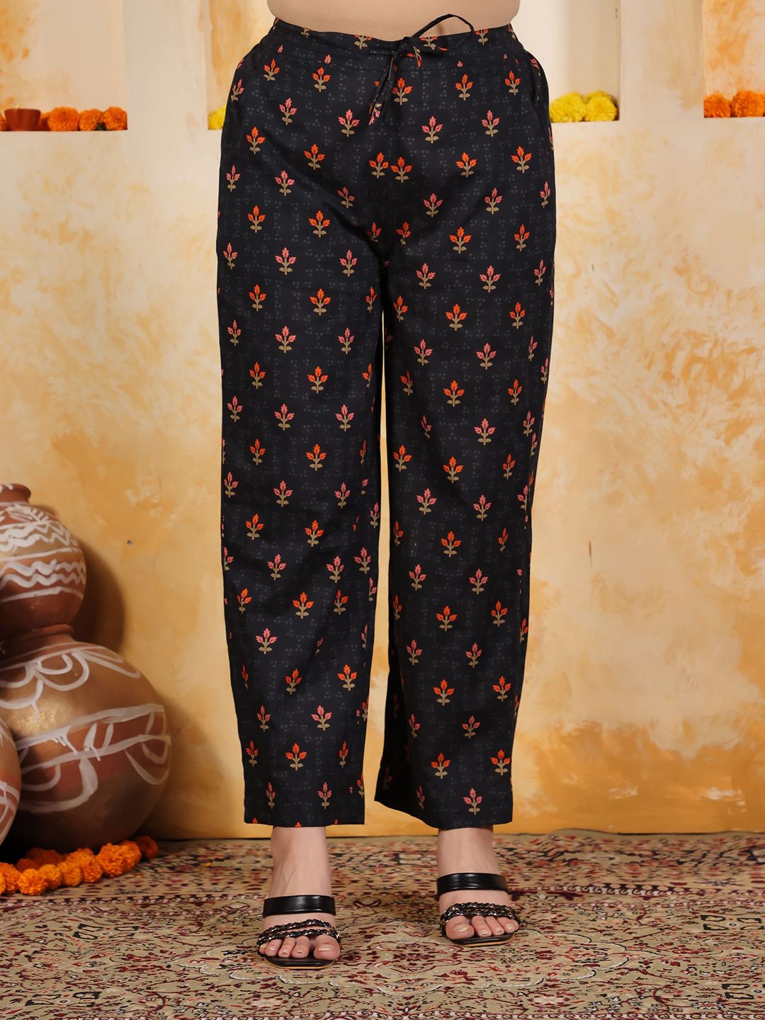 Aramya Floral Printed Straight Fit Cotton Palazzos