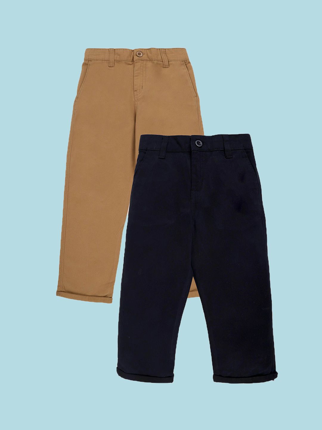 KiddoPanti Boys Pack of 2 Straight Fit Wrinkle Free Chinos Trousers