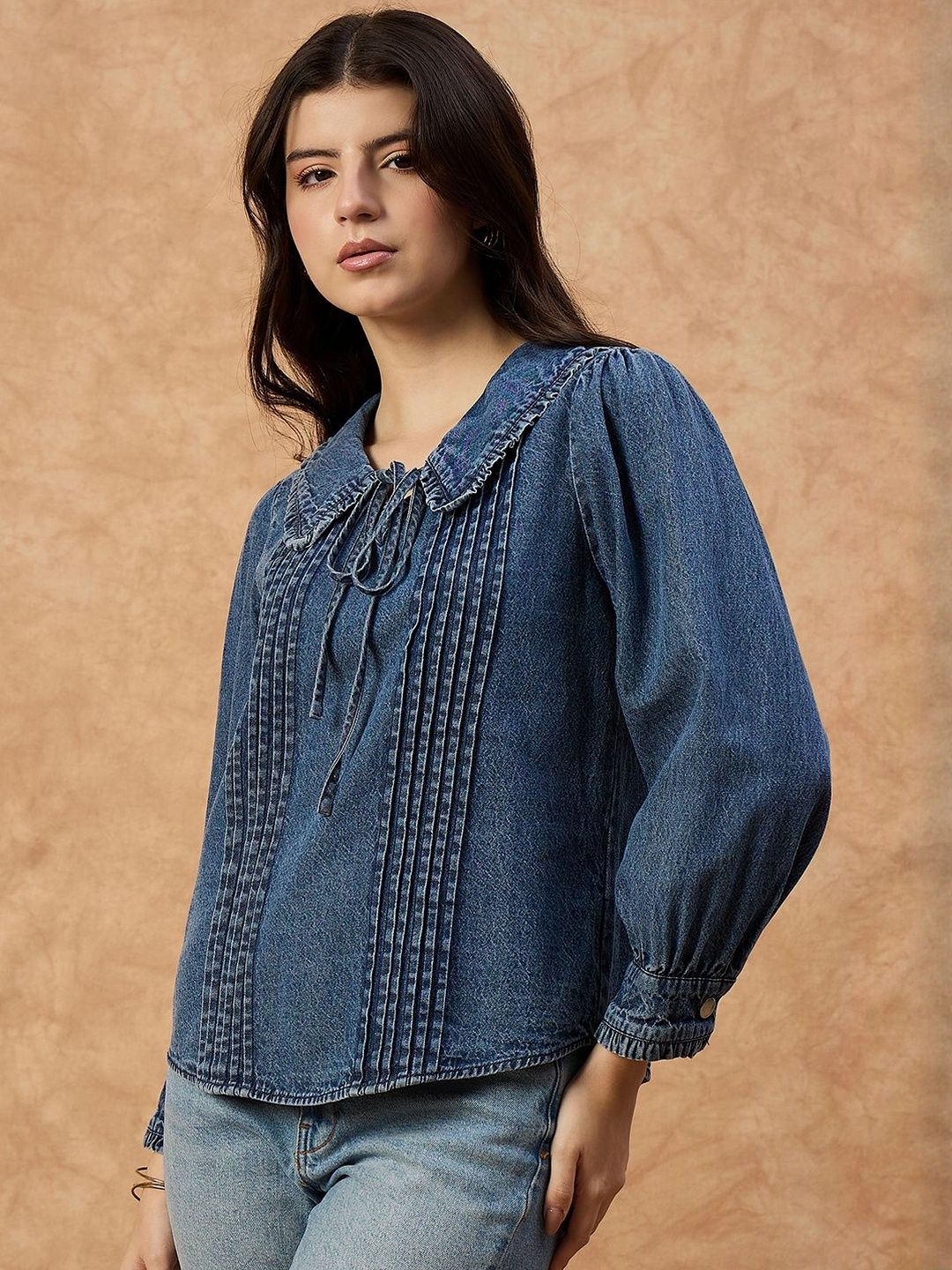 Buy DRAPE AND DAZZLE Women Peter Pan Collar & Pin-Tuck Detailing