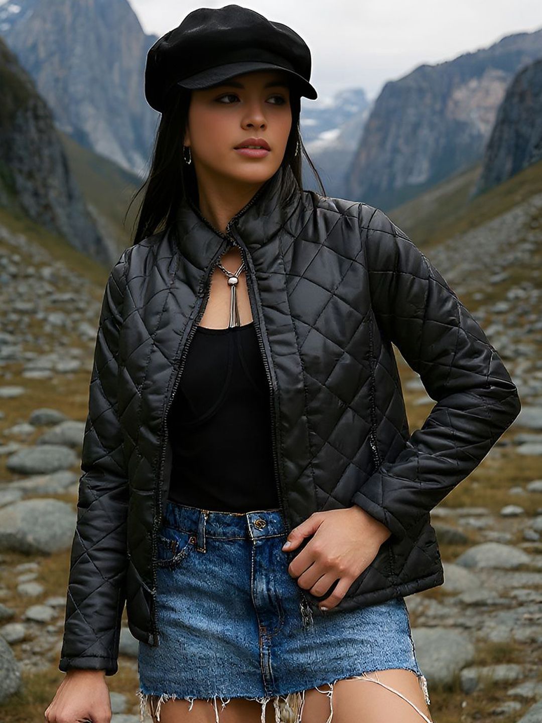 PINACOLADA Women Mock Collar Solid Lightweight Puffer Jacket