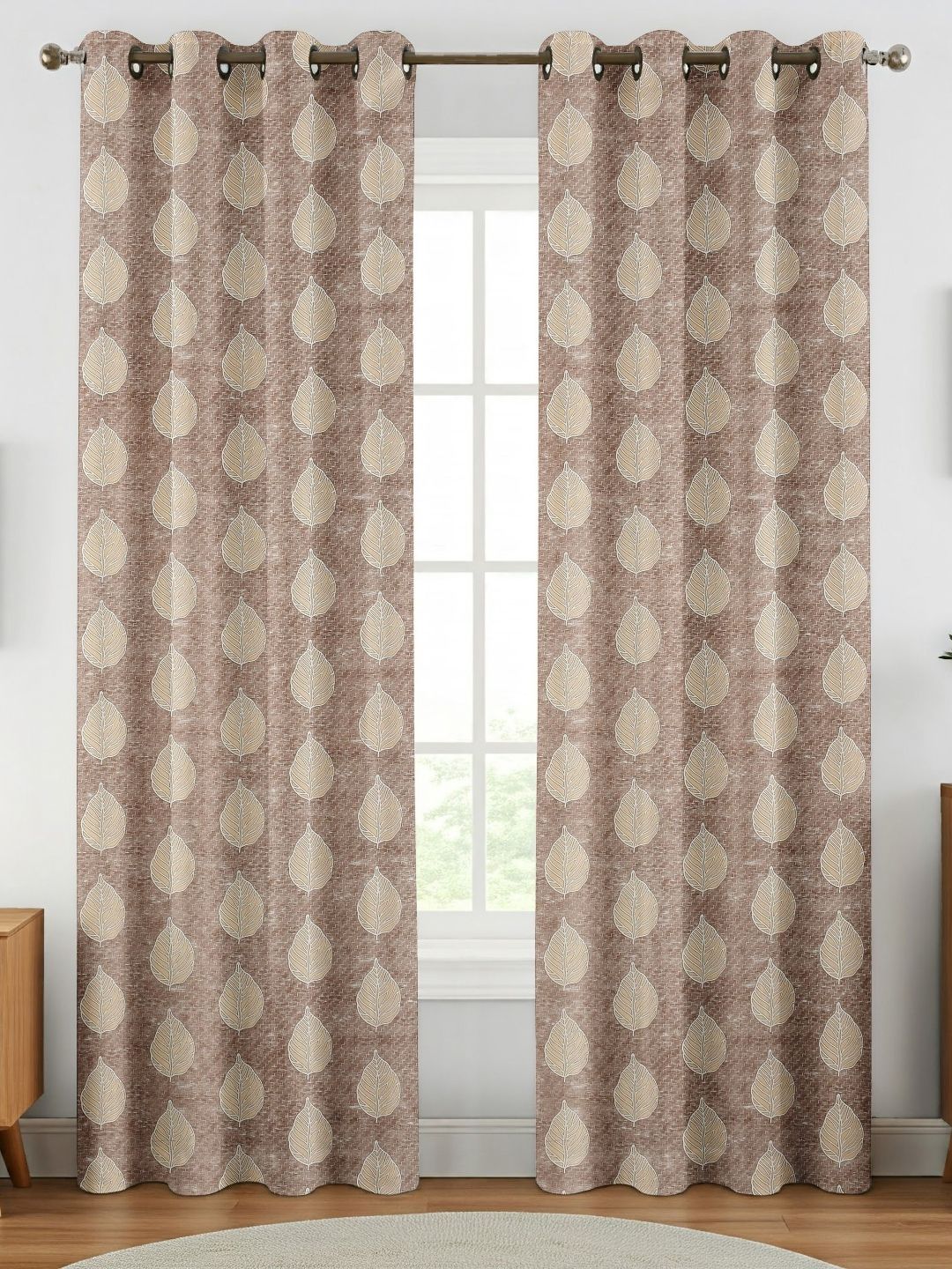 GEET CREATIONS Brown & Beige Ethnic Motifs Room Darkening Long Door Curtains