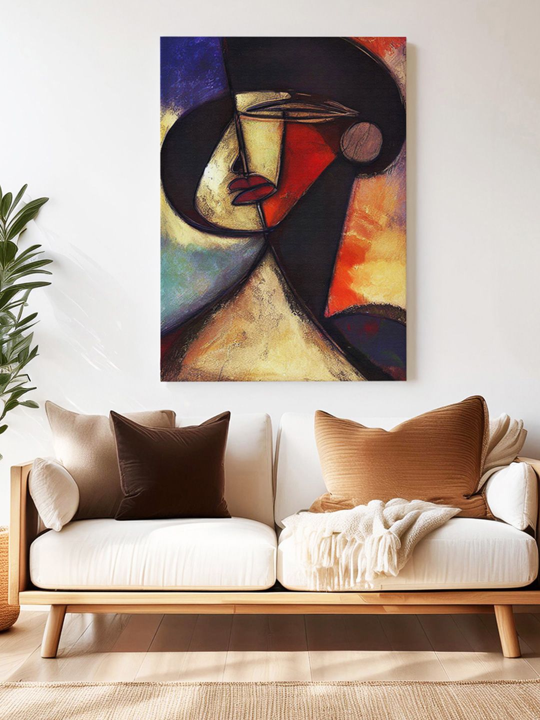 Sassyco Beige & Black Abstract Canvas Painting Modern Wall Art