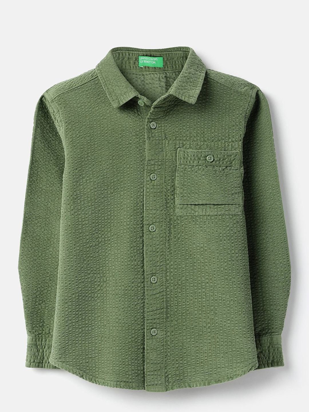 United Colors of Benetton Boys Comfort Fit Textured Spread Collar Cotton Casual Shirt