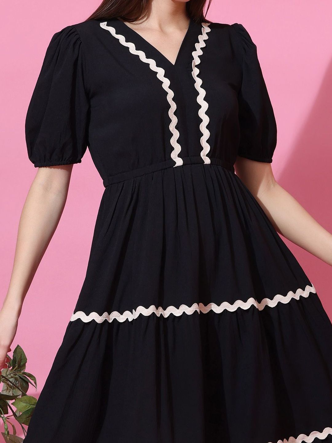 Buy Honky Tonky Puff Sleevees Ruffled Fit & Flare Midi Dress