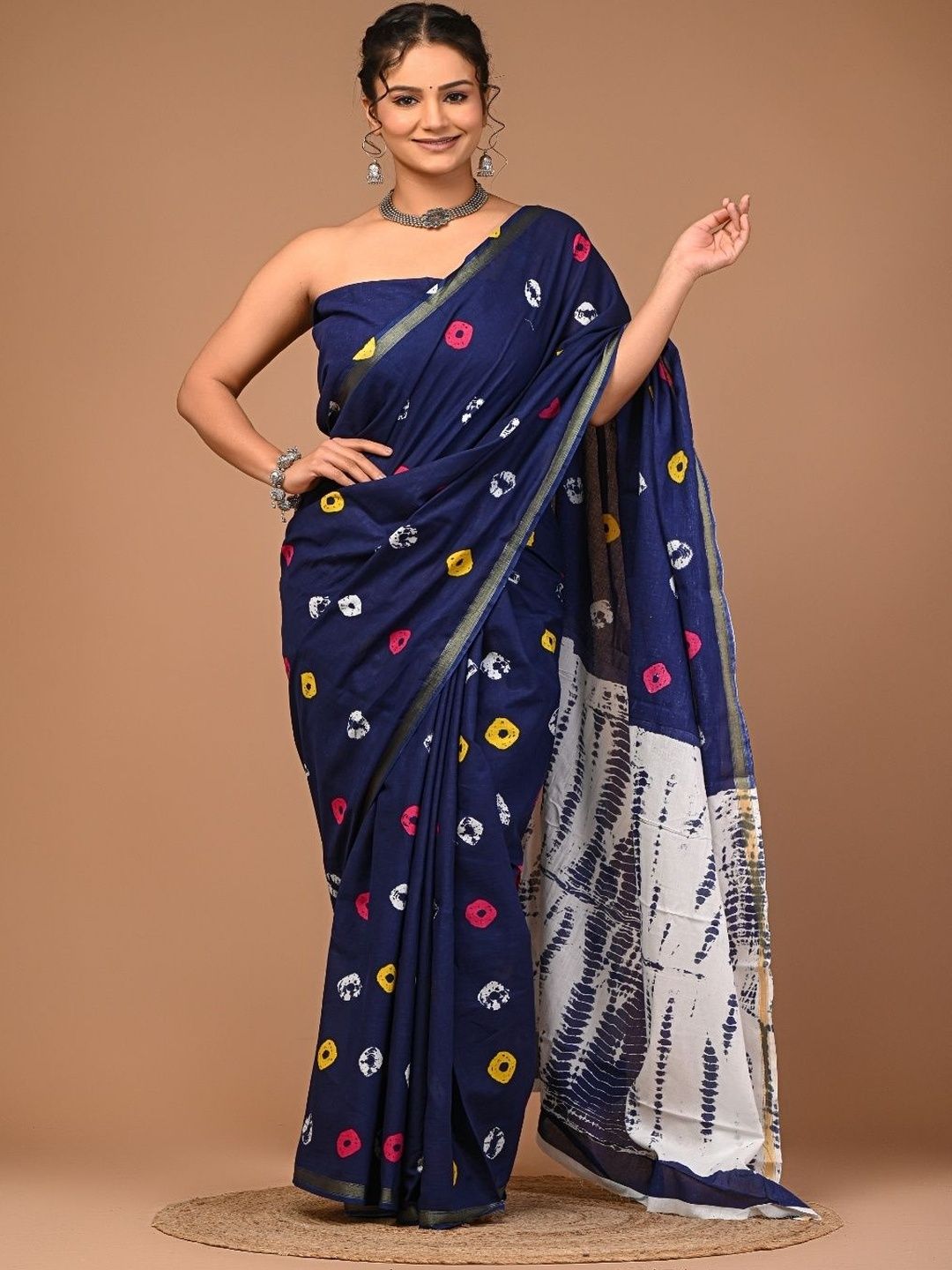 Moda Rapido Tie and Dye Zari Pure Cotton Ikat Saree