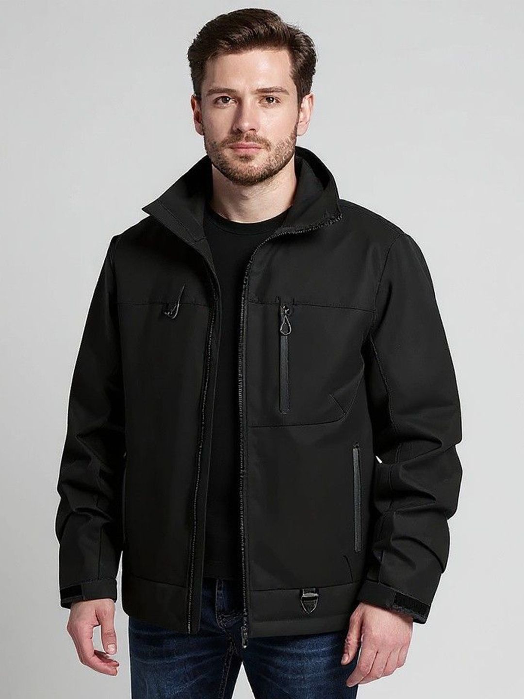 Mast & Harbour Men Mock Collar Solid Tailored Jacket
