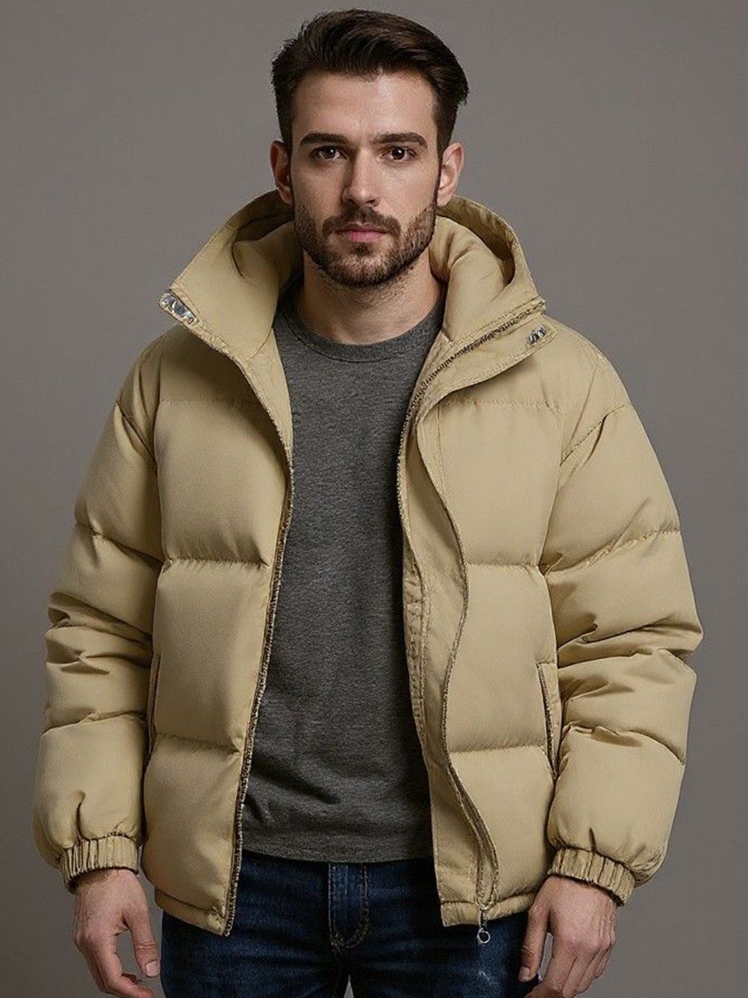 Mast & Harbour Men Hooded Solid Puffer Jacket