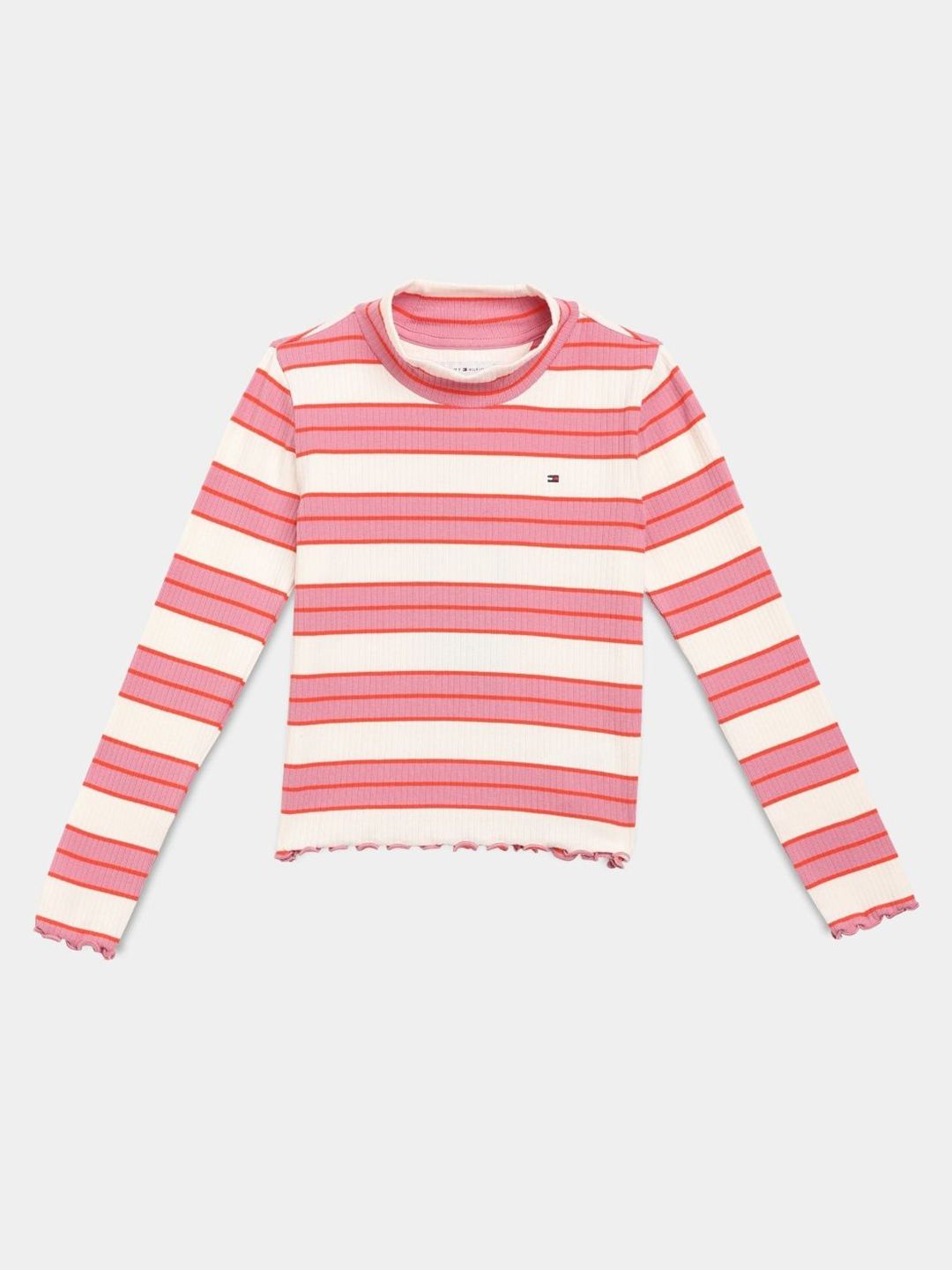 Tommy Hilfiger Europe Girls Striped High Neck Slim Fit T-shirt