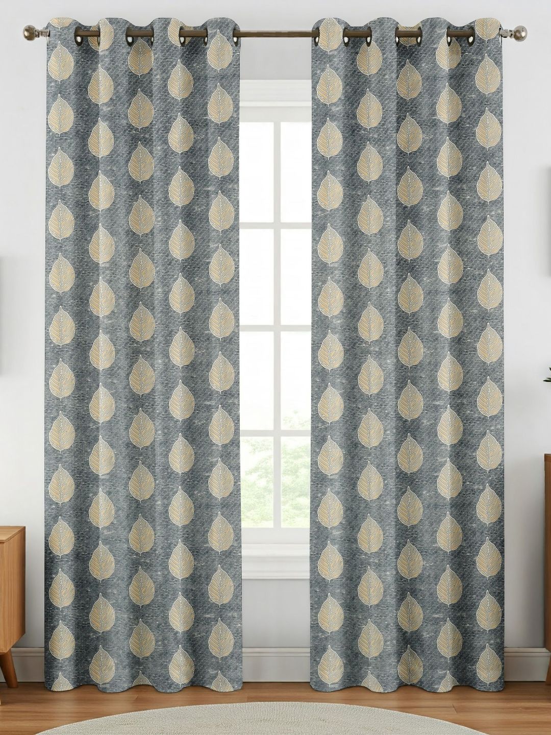 GEET CREATIONS Grey & Beige Room Darkening Long Door Curtain