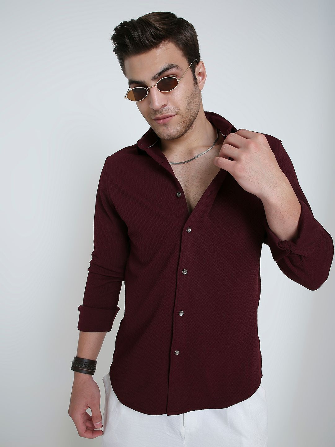 VASTRADO Men Classic Fit Textured Spread Collar Casual Shirt