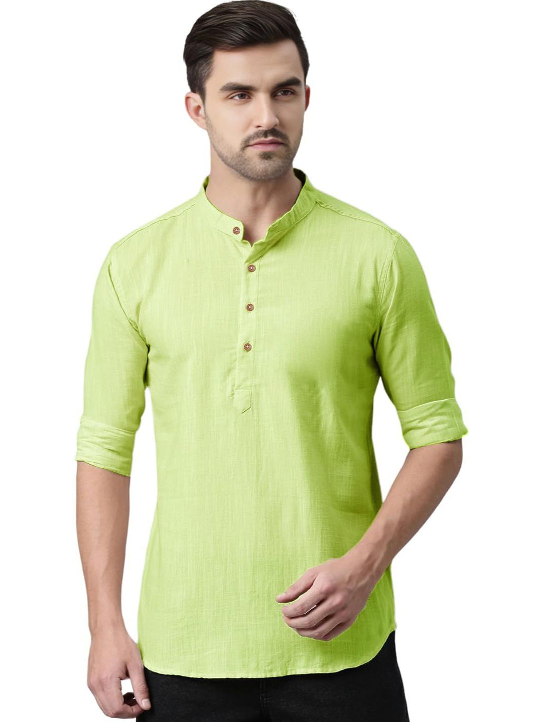 granthy Men Solid Mandarin Collar Cotton Kurta