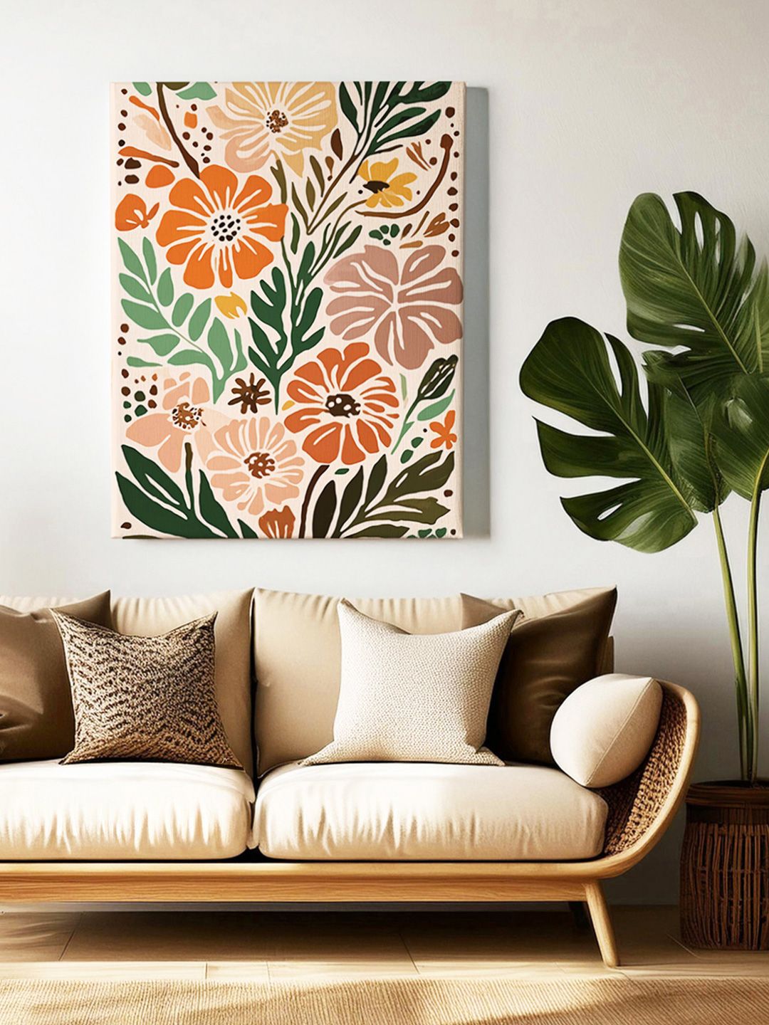 Sassyco Cream Floral Printed Rectangle Wall Art