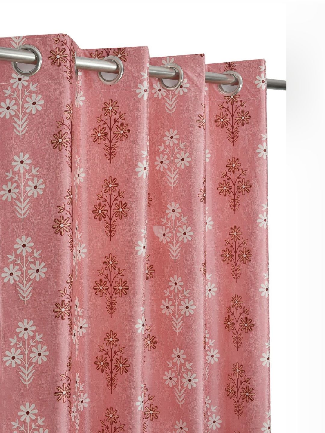 GEET CREATIONS Pink & White Floral Room Darkening Long Door Curtain