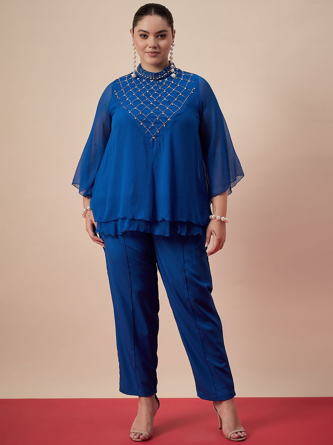 Antheaa Curve  Sequins Self Design Round Neck Tunic & Palazzos