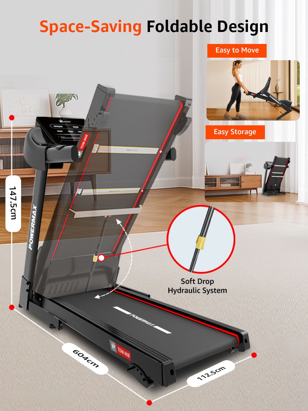 Buy PowerMax Fitness TDM-96B 4HP DC Foldable Treadmill - Treadmill