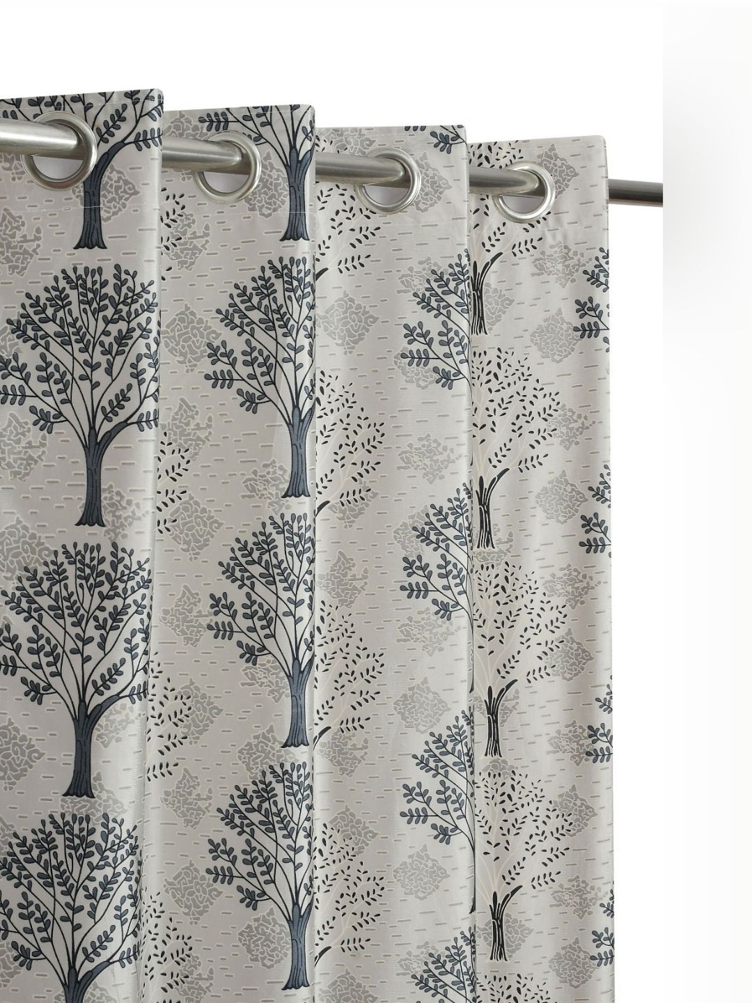 GEET CREATIONS Grey Floral Room Darkening Long Door Curtain