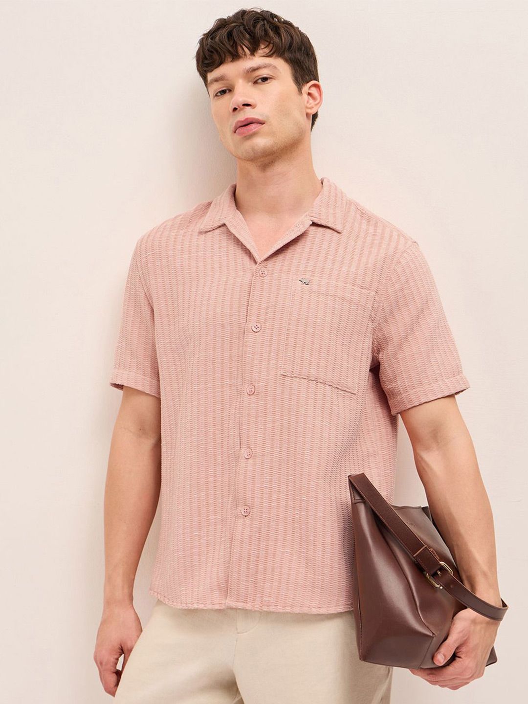 THE BEAR HOUSE Textured Relaxed Fit Casual Shirt