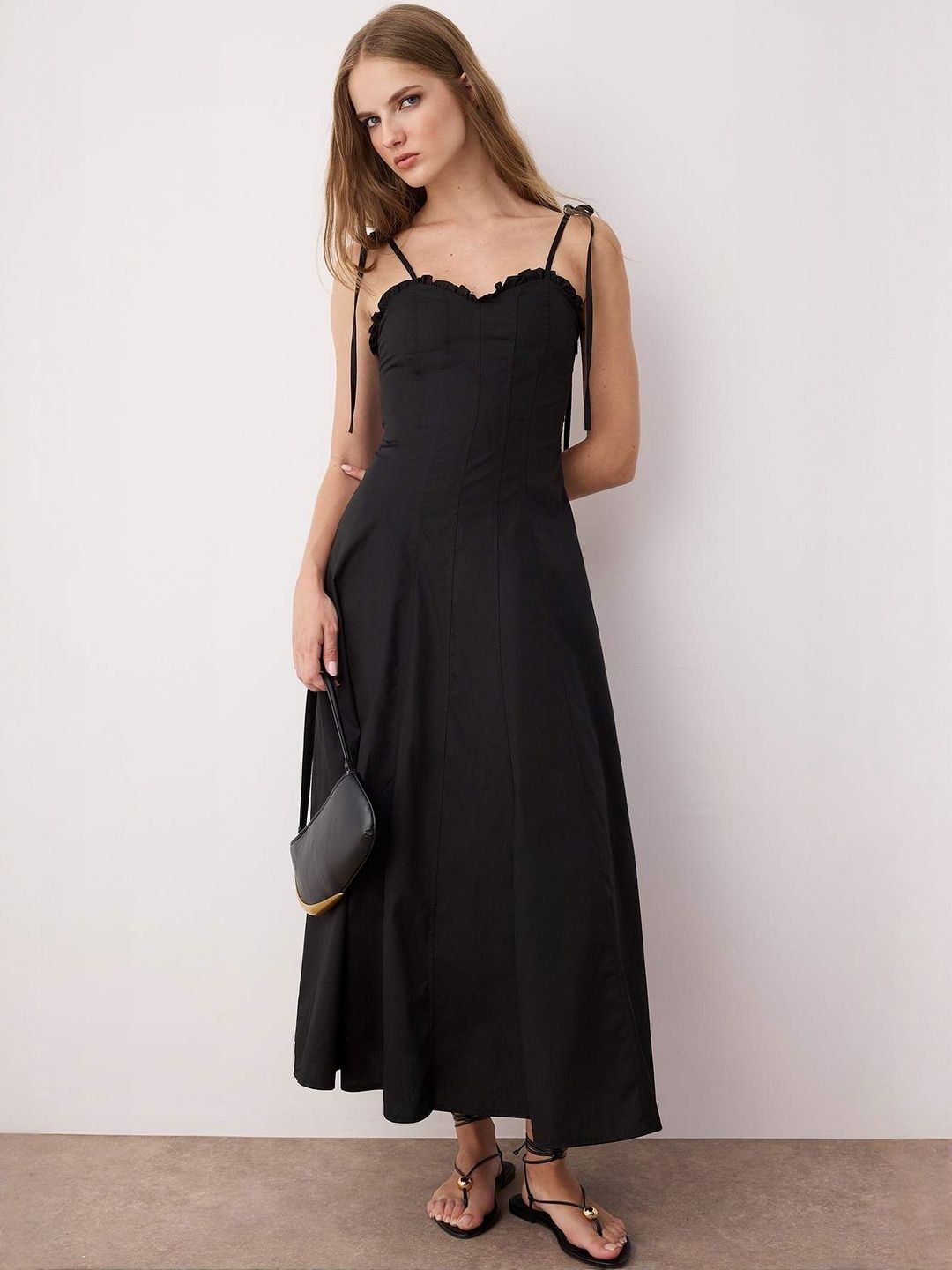 Trendyol Women Solid Shoulder Straps Ruffled Fit & Flare Maxi Dress