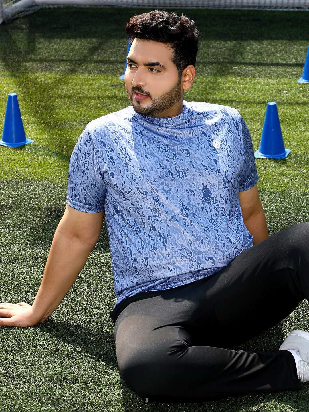 Instafab Plus Men Abstract Printed Round Neck Activewear T-shirt