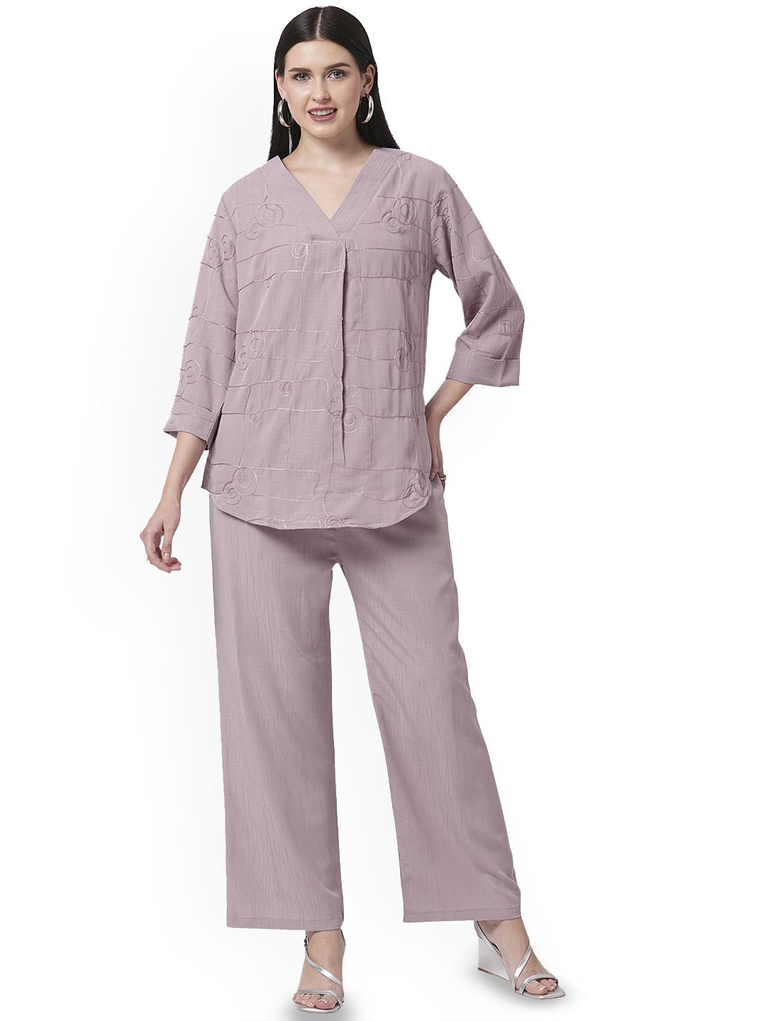 G0-4 IT Embroidered V-Neck Tunic With Trouser