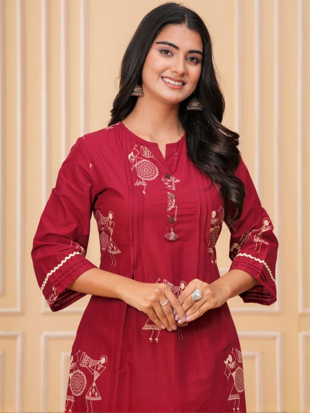 KALINI Women Maroon Pure Cotton Ethnic Motifs Printed Co-ords Set