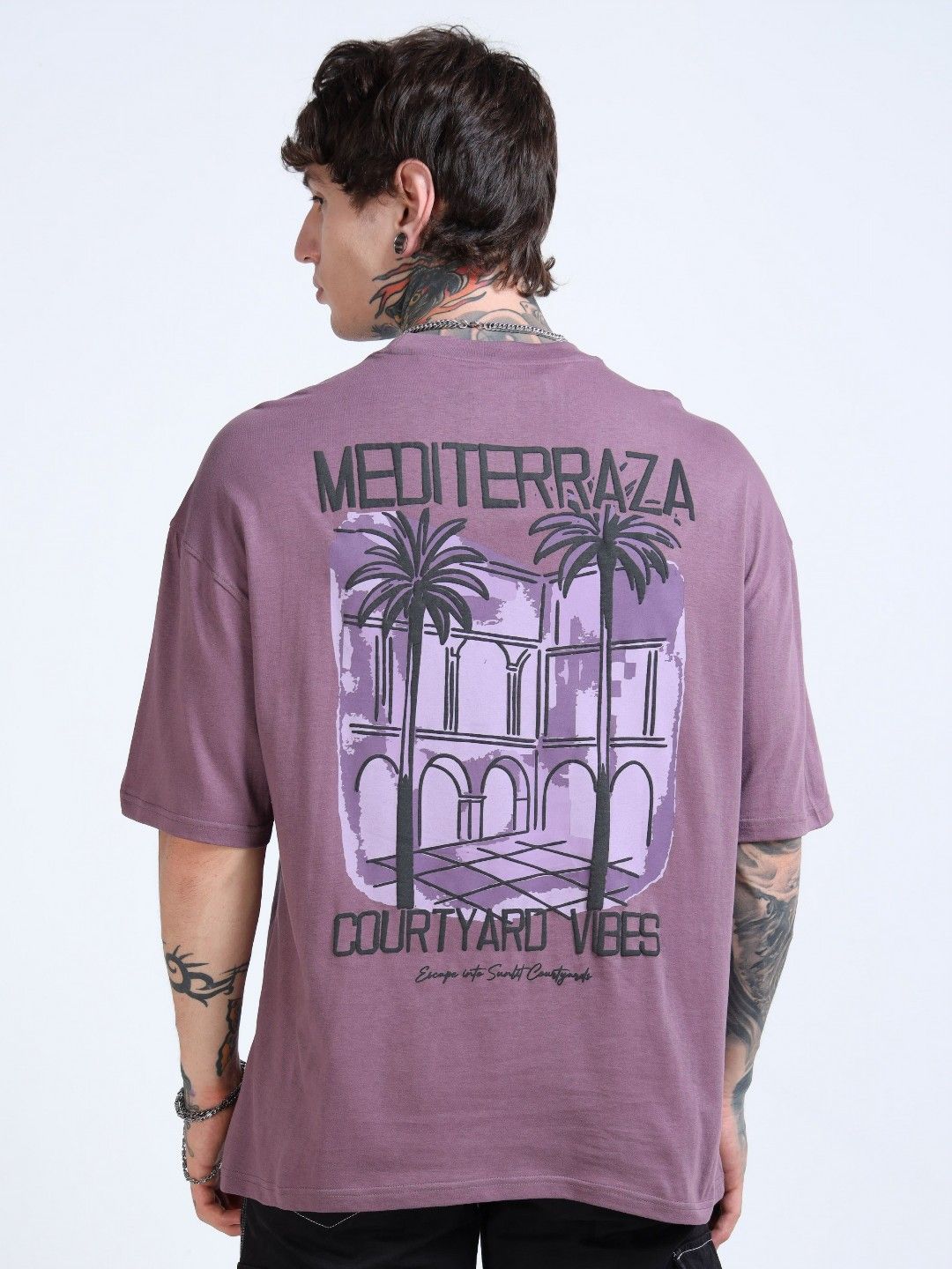 glitchez Men Graphic Printed Round Neck Pure Cotton Oversized T-shirt