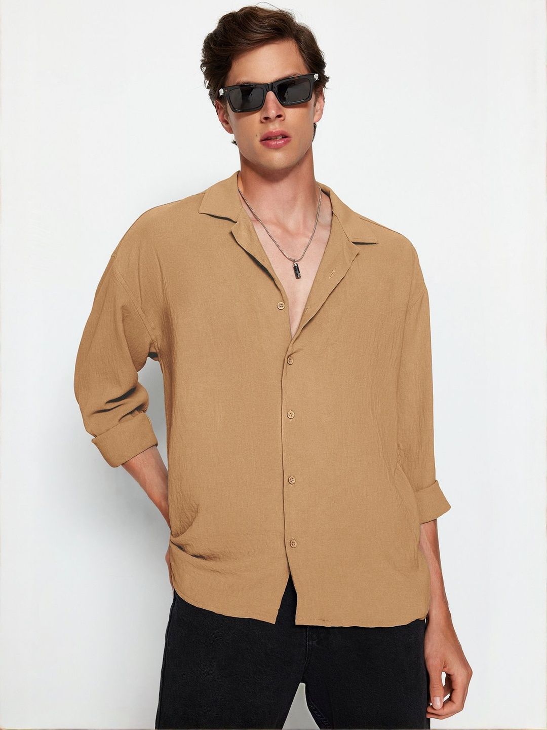 Buy Trendyol Striped Woven Regular Fit Shirt In Beige | 6thStreet UAE