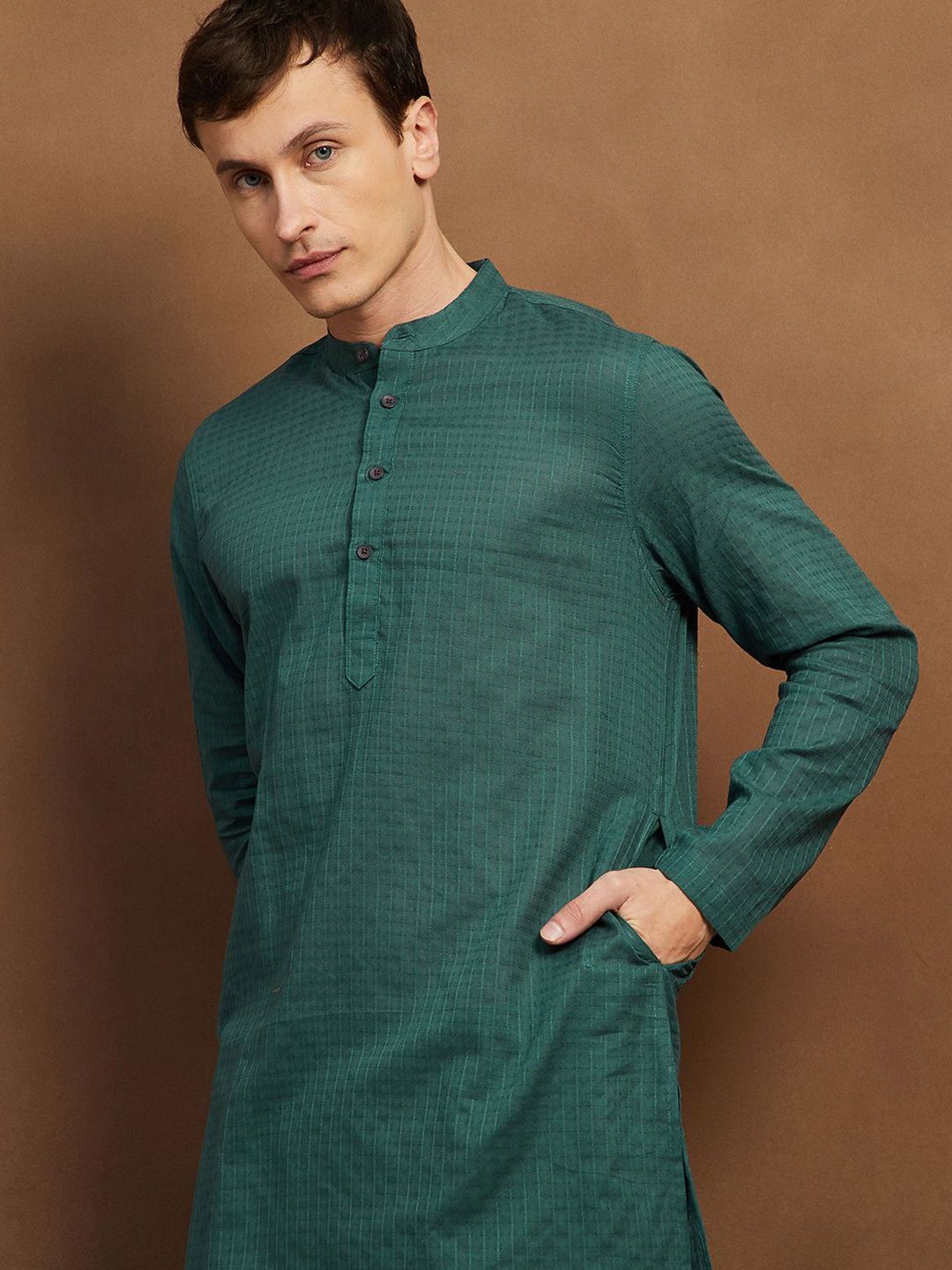 Melange by Lifestyle Men Solid Festive Cotton Straight Kurta