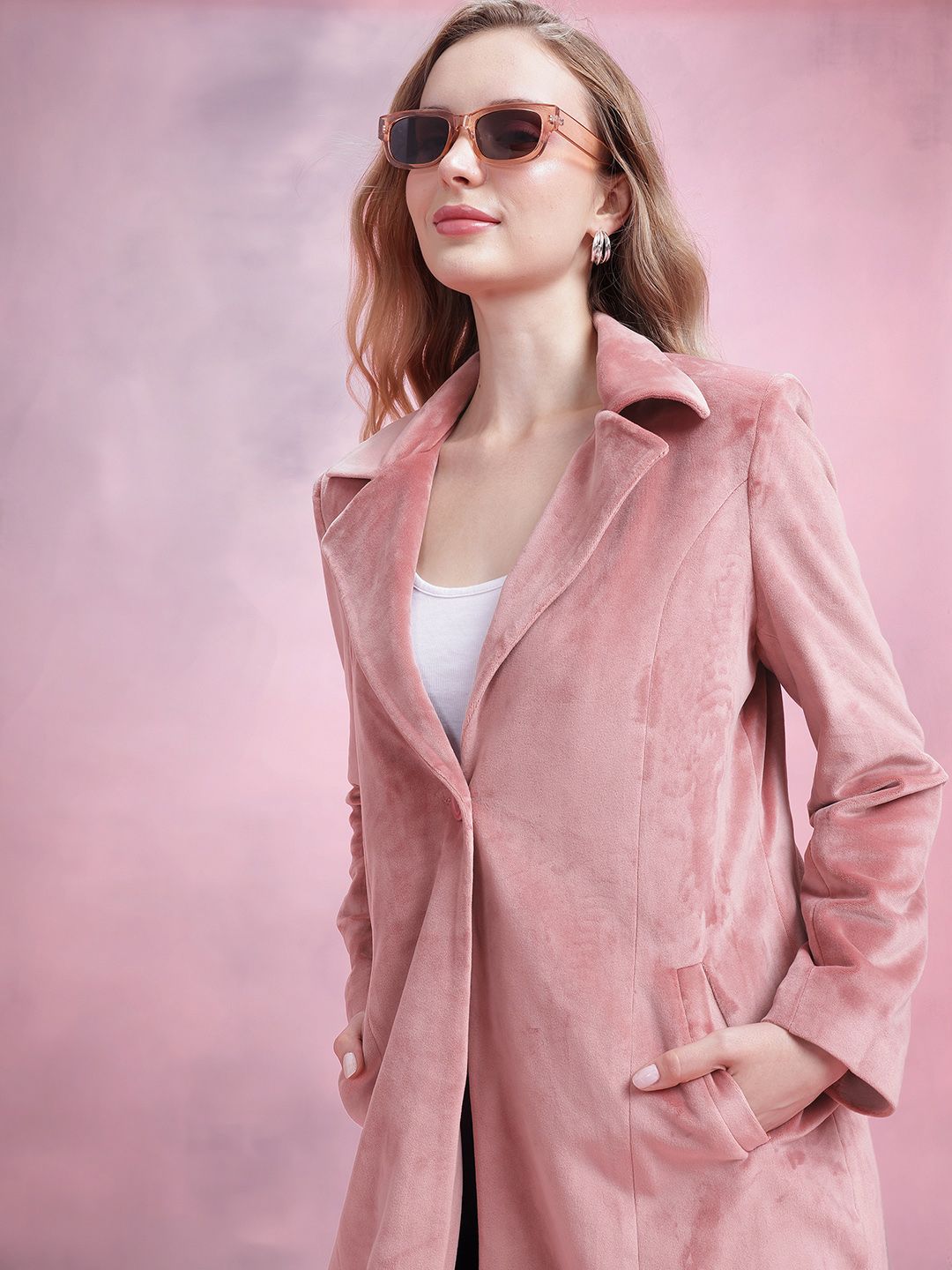 DressBerry Velvet Finish Single-Breasted Overcoat