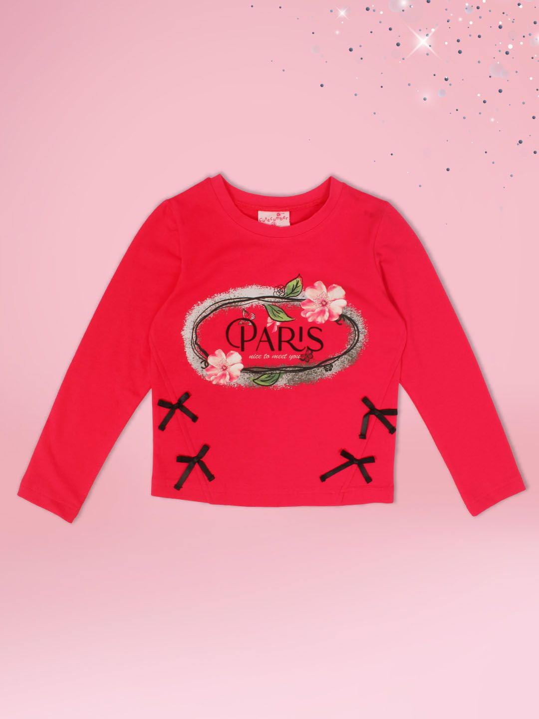 CUTECUMBER Girls Typography Printed Applique Regular Top