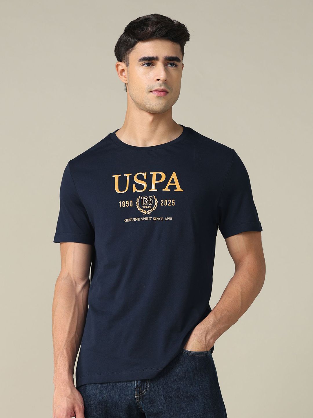 U.S. Polo Assn. Men Brand Logo Printed Round Neck Cotton T-shirt