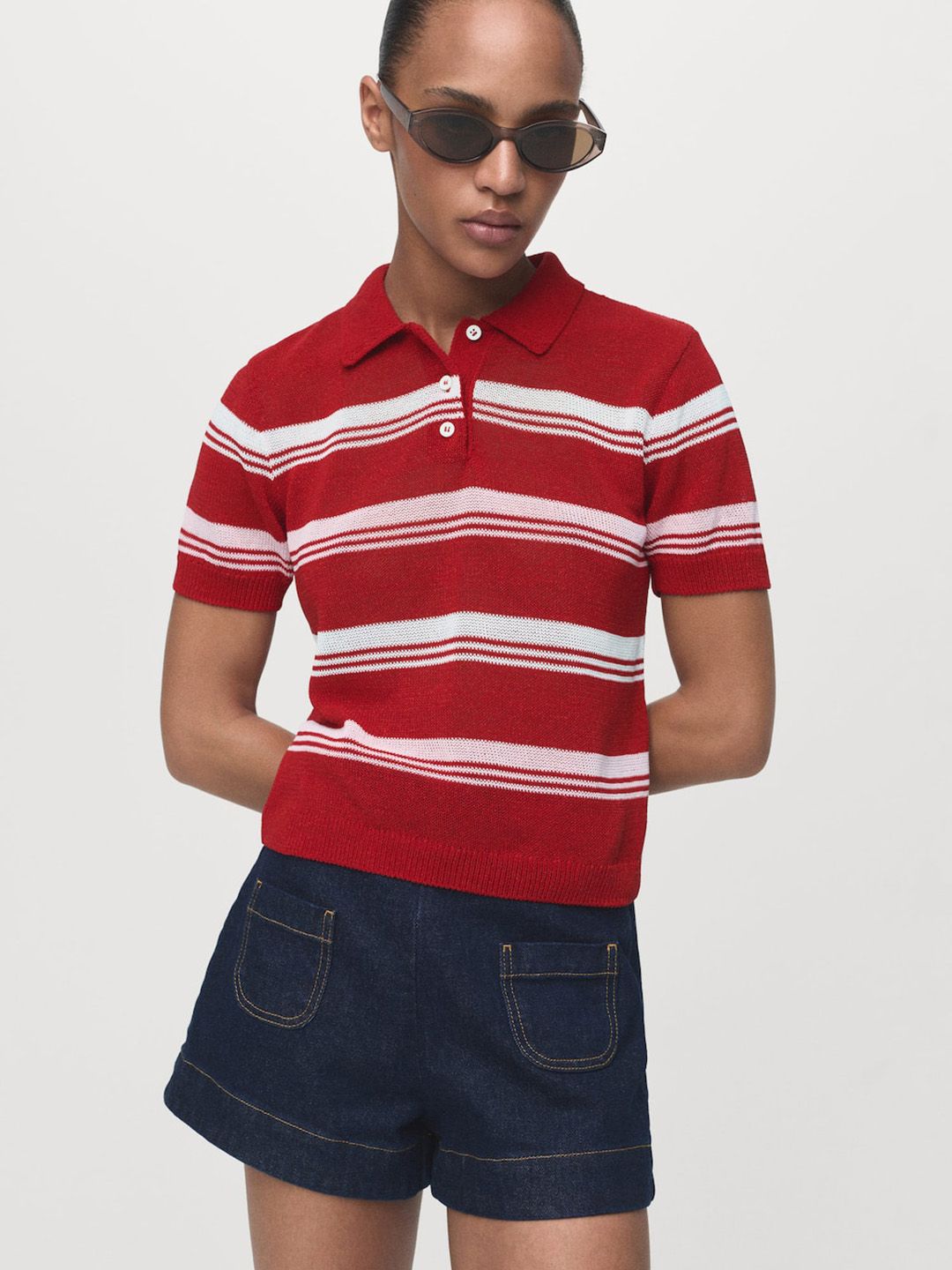 Striped Polo Collar Knitted T-shirt