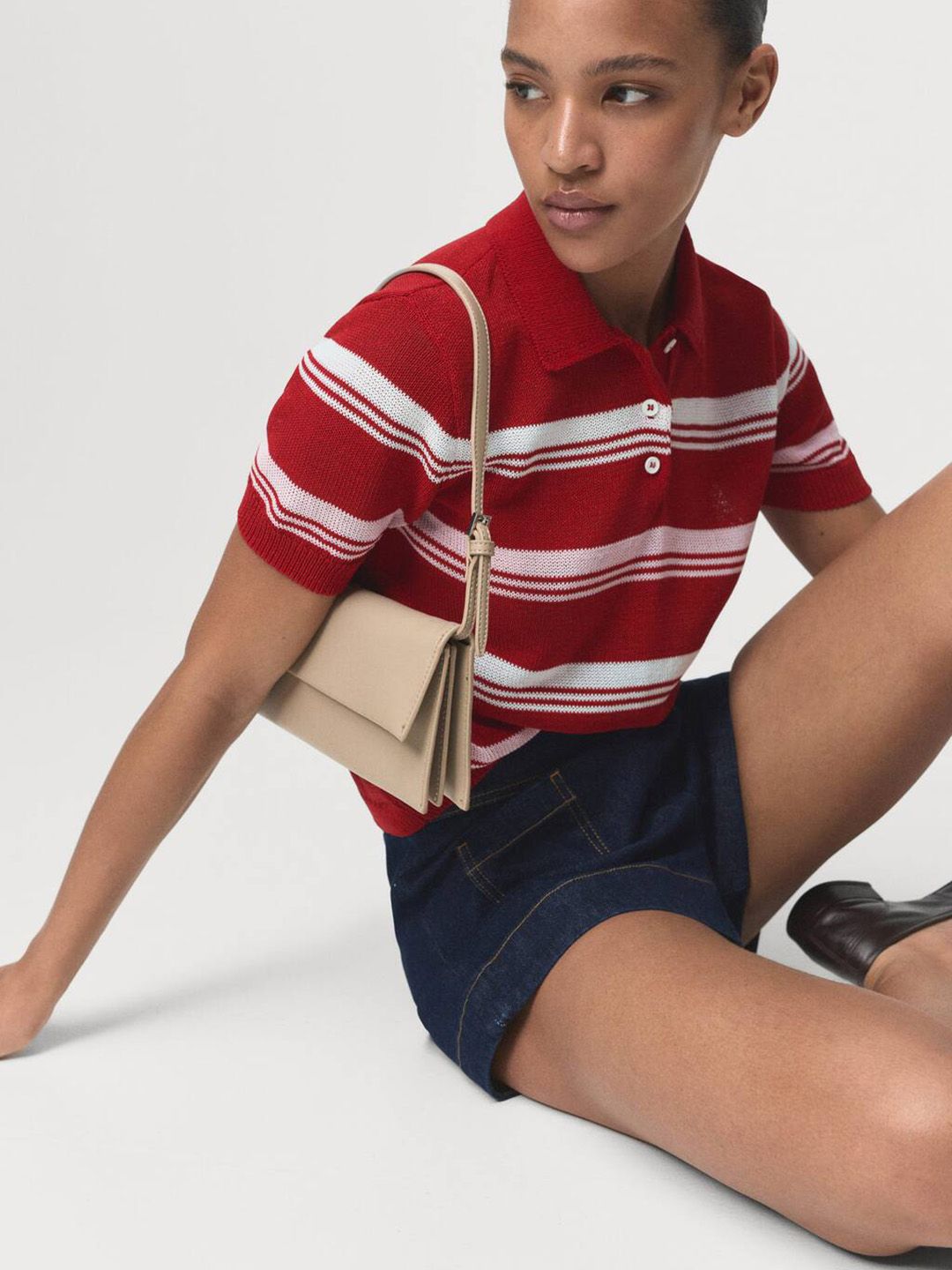 Striped Polo Collar Knitted T-shirt
