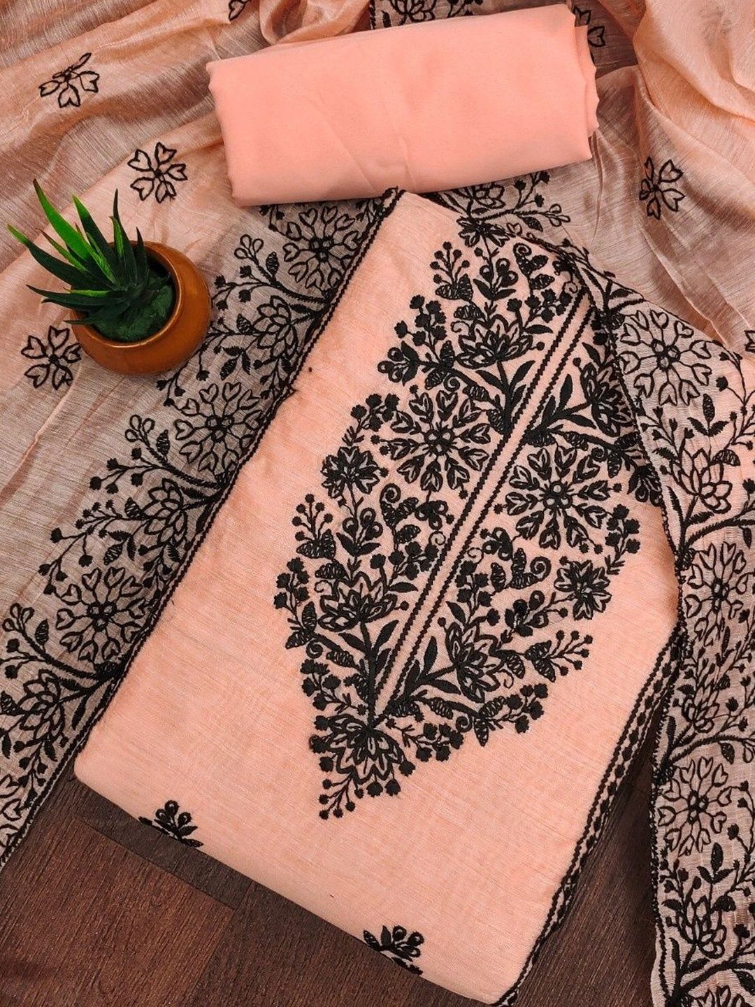 Moda Rapido Women Orange Embroidered Unstitched Dress Material