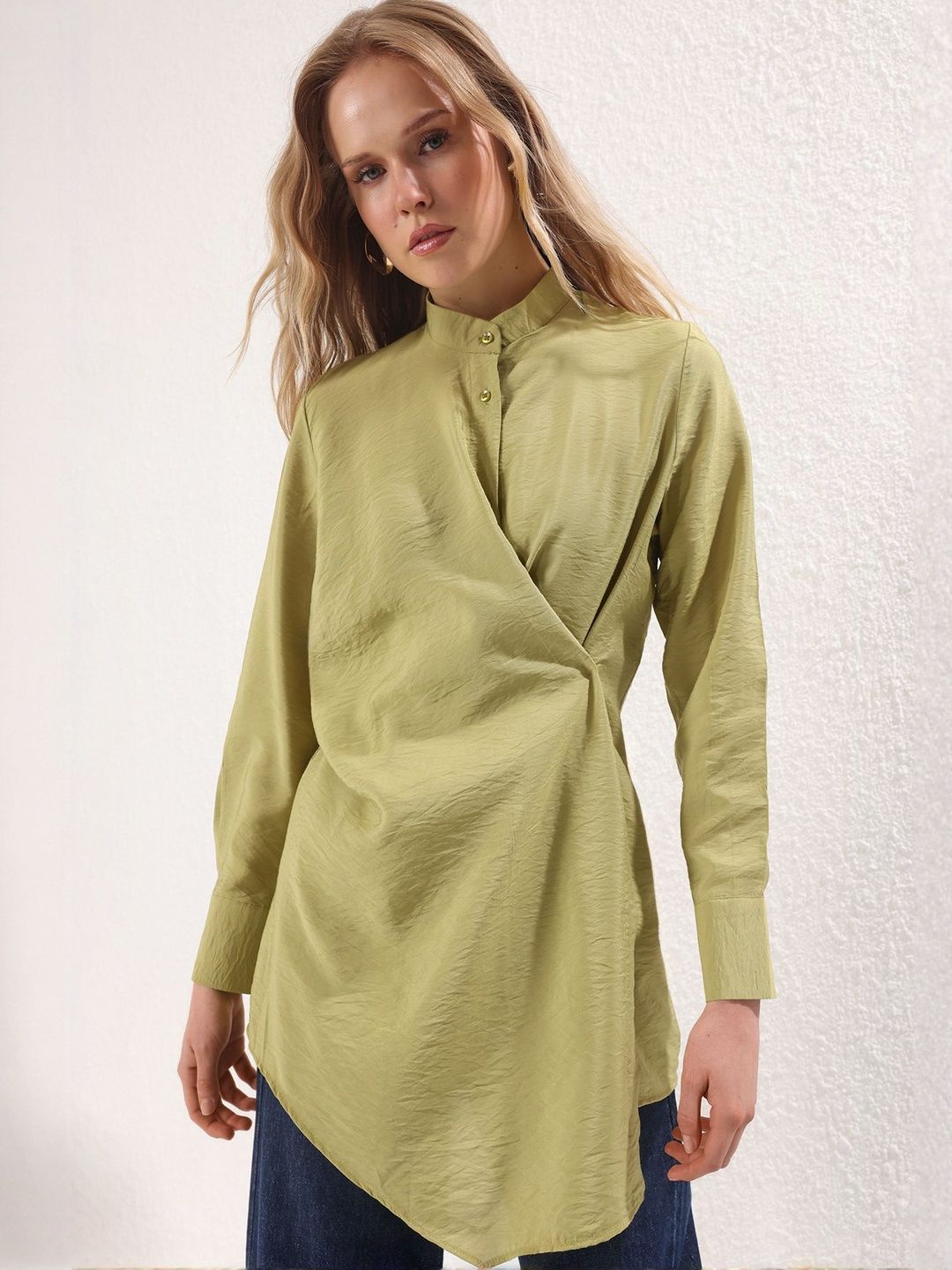 Trendyol Women Textured Band Collar Casual Shirt