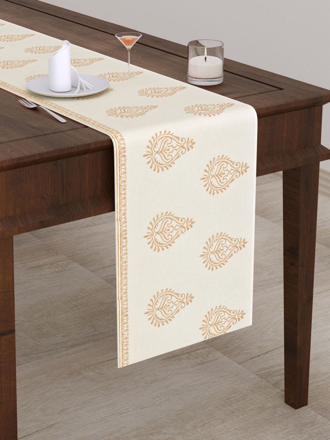 BLOCKS OF INDIA Beige Printed Pure Cotton Table Runner
