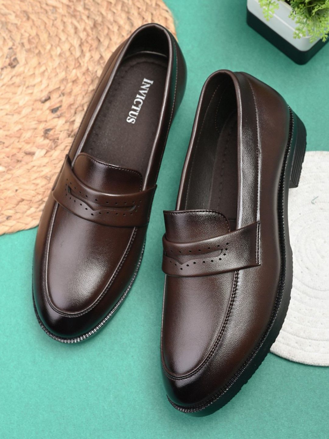 INVICTUS Men Textured Round-Toe Formal Slip-On Shoes