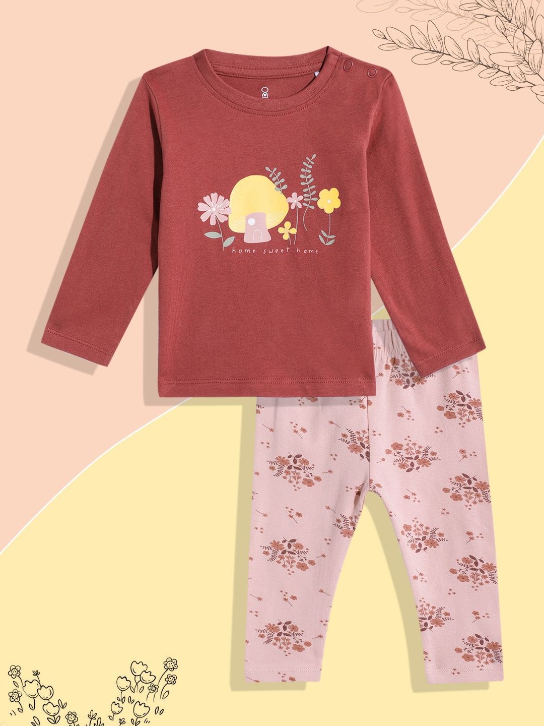 mothercare Infant Girls Floral Printed Pure Cotton T-shirt with Leggings
