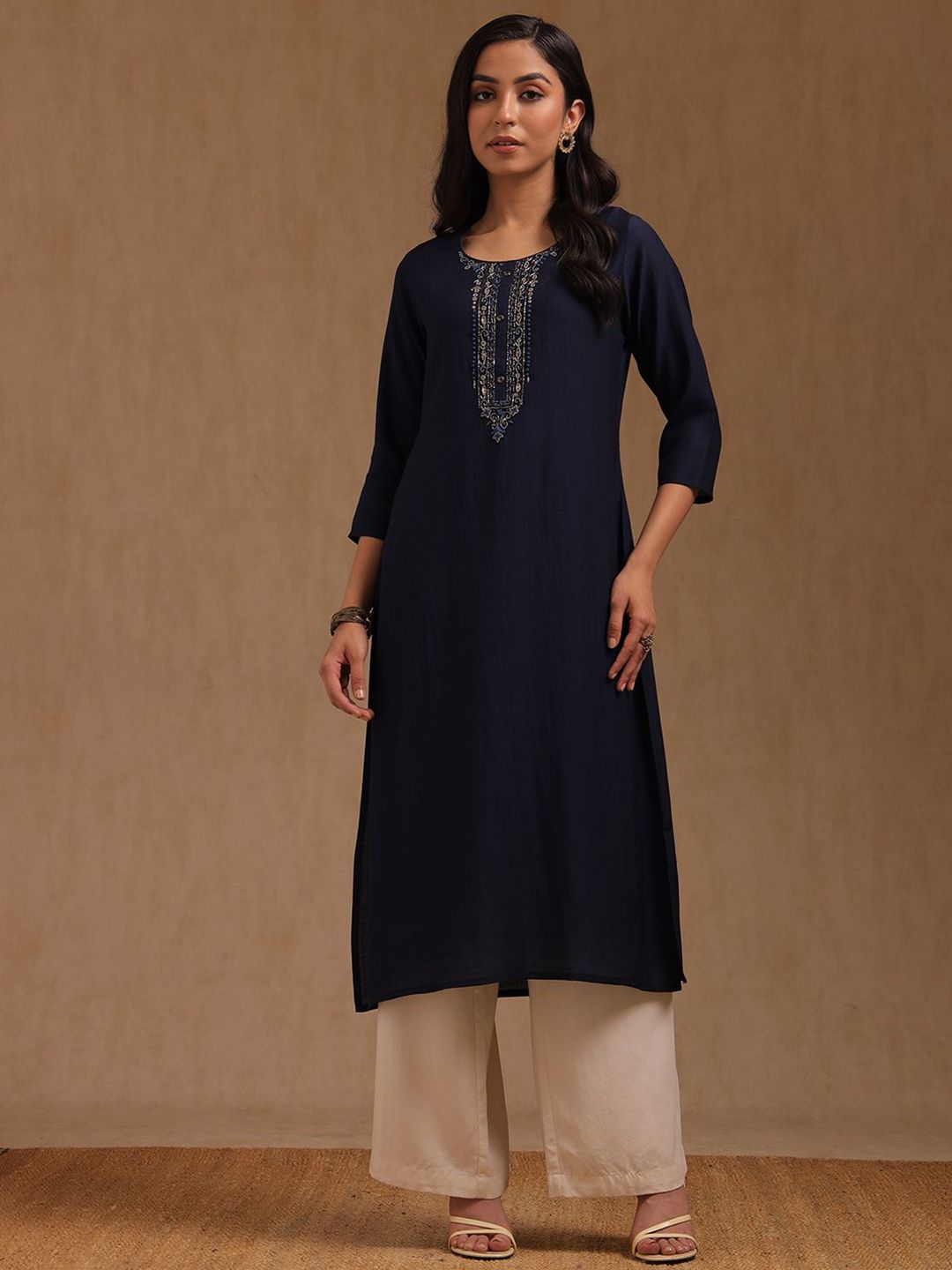 Yoke Design Straight Kurta Soch Floral Yoke Design Beads And Stones Straight Kurta