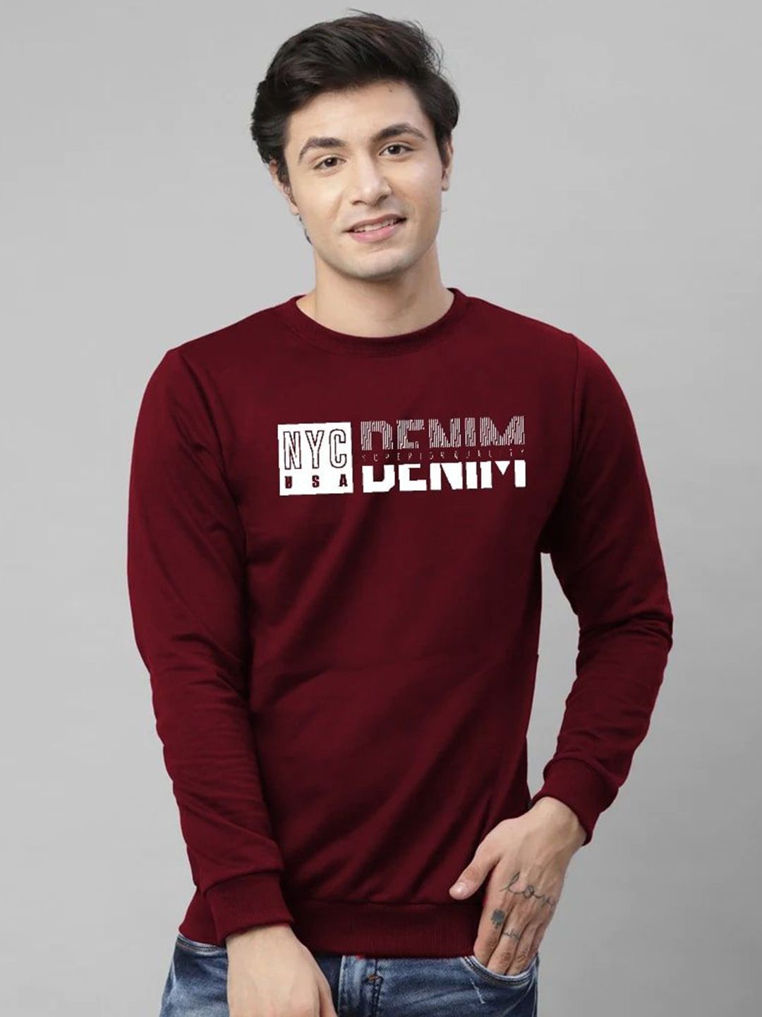 REYA Men Printed Round Neck Sweatshirt