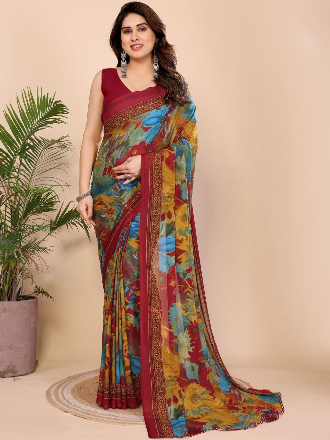 vj fashion Floral Printed Georgette Saree