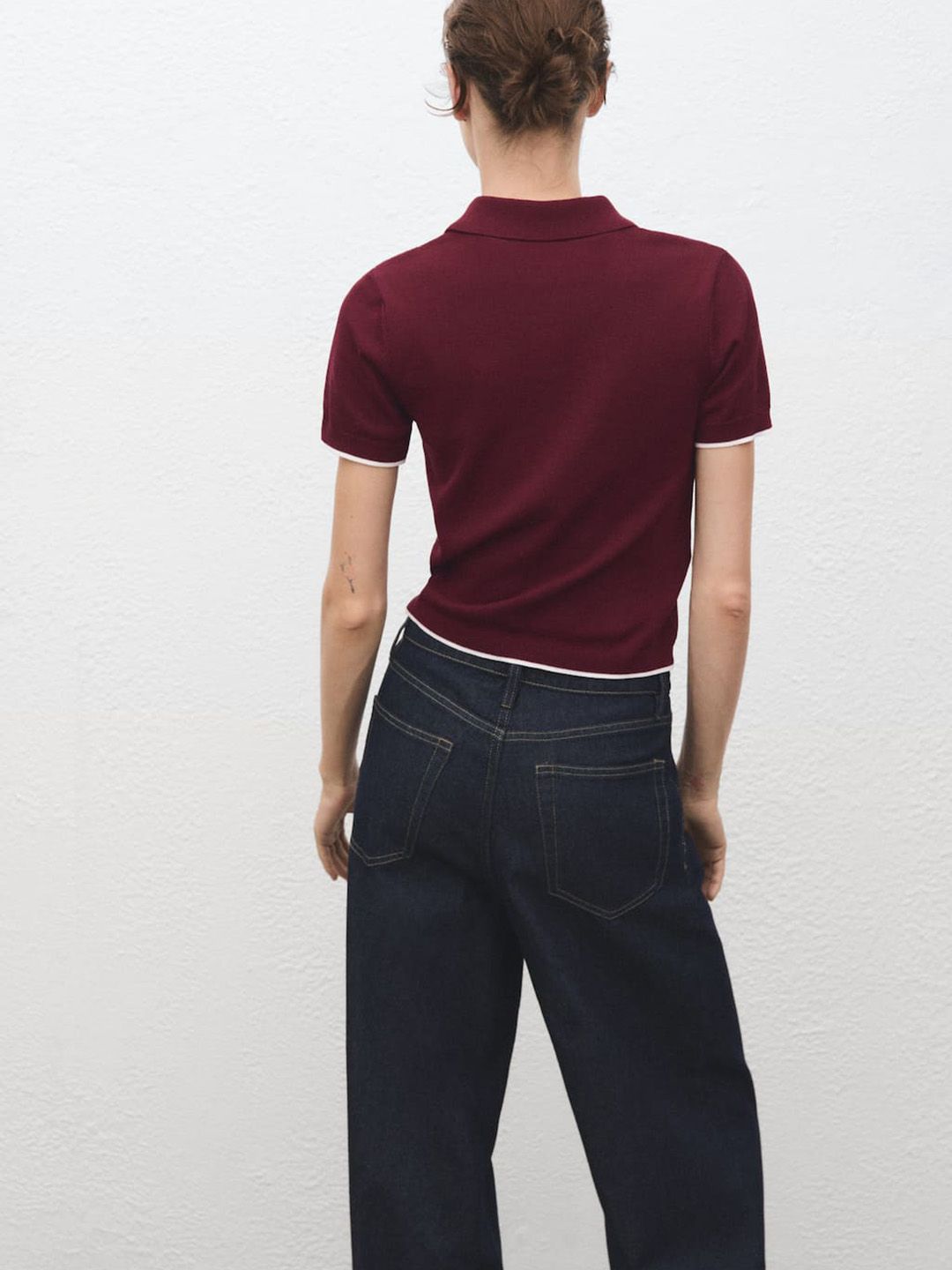 Polo Collar Contrast Trims Knitted T-shirt