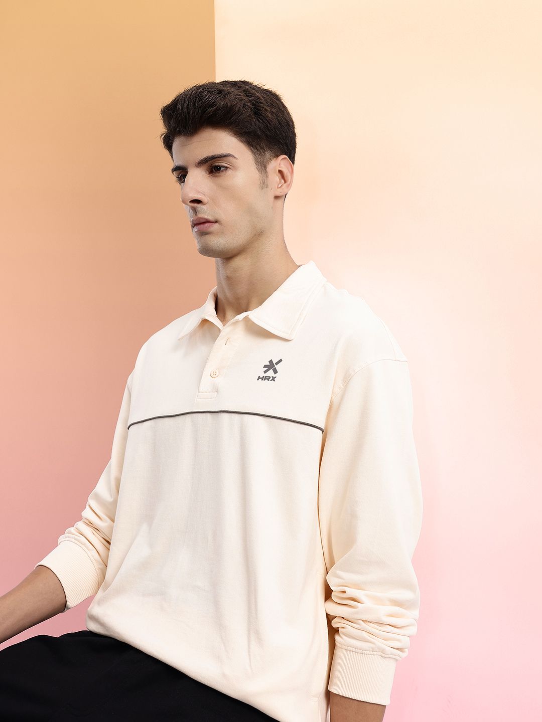 HRX by Hrithik Roshan Polo Collar Paneled Sweatshirt